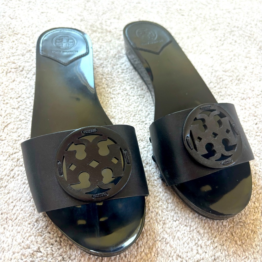 Tory Burch Black Logo Slide Sandals